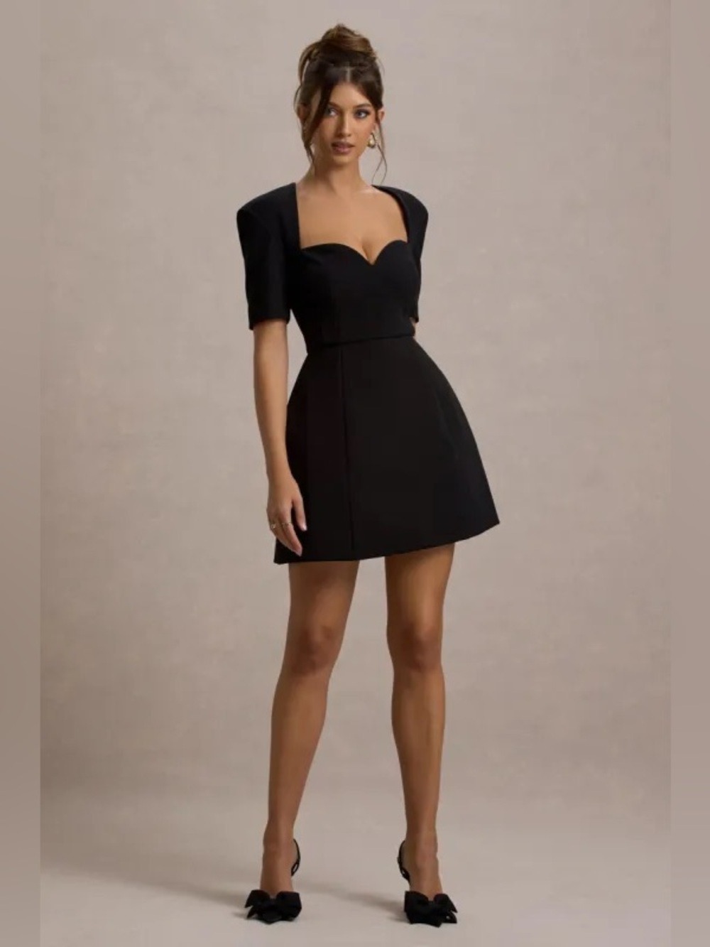 Club L London Johanna | Black Sweetheart Short-Sleeve Mini Dress Size 8
